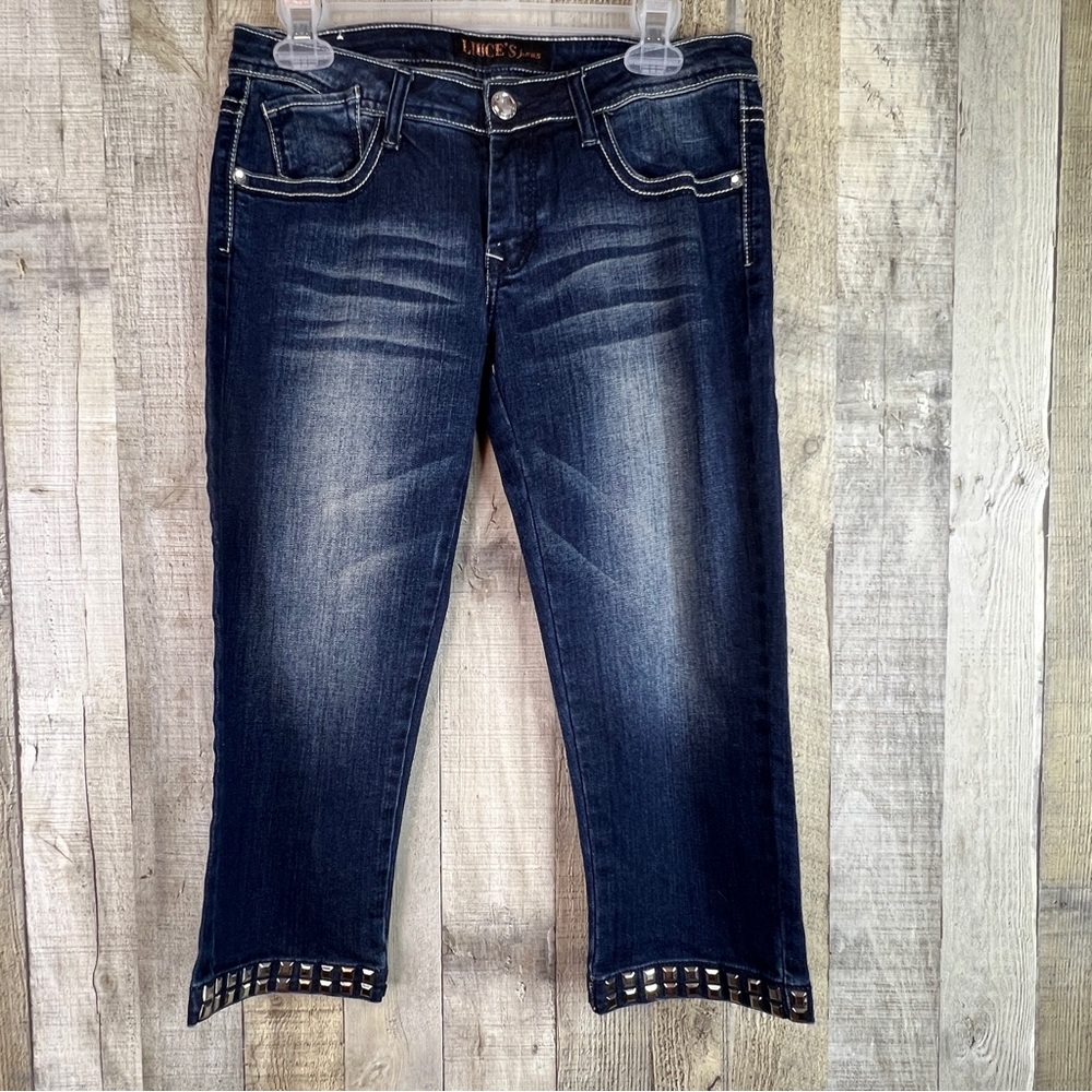 Liuce’s Jeans 7 Crystal Buttons Silver Grommets(some missing) Acid Washe…